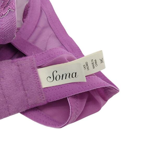 Soma Sensuous Lace Unlined Demi Bra Size 34C New Sheer Purple Embroidered - Picture 6 of 7